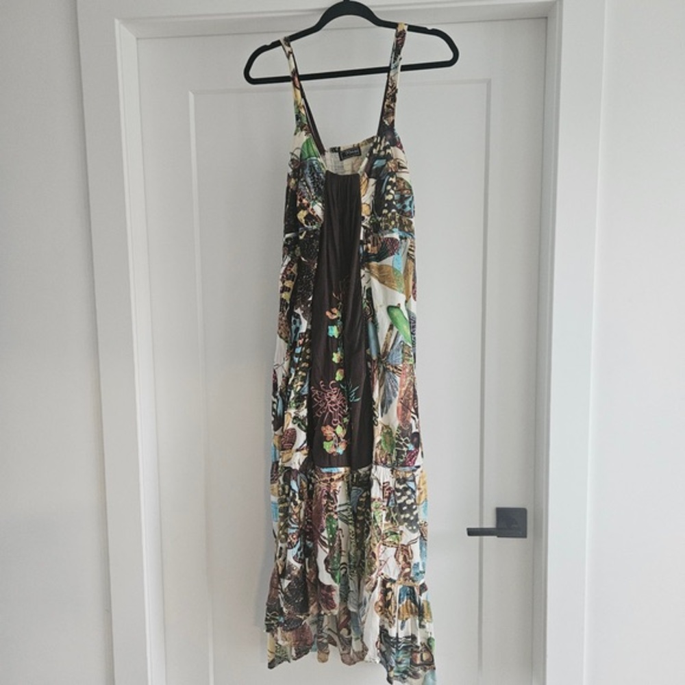 inkkas Floral Print Maxi Dress in Brown, Green & Blue